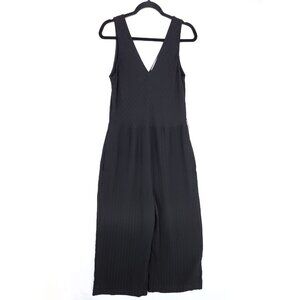 Everlane Ribbed Jumpsuit Size 10 Cropped Wide Leg V-Neck Black Zip